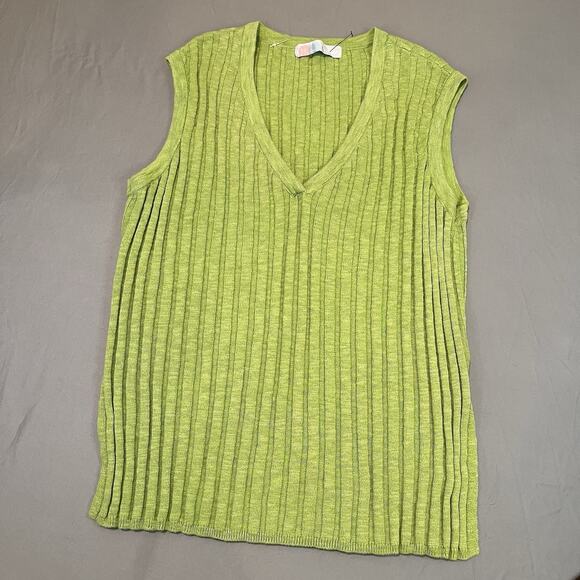 Free People Jackets & Blazers - Free People Beach Women’s L Green Ribbed Knit Sweater Vest Veda Stretch linen